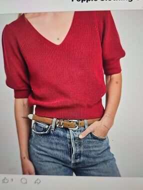Gentle Fawn Red V-Neck Short Sleeve Sweater‎ L